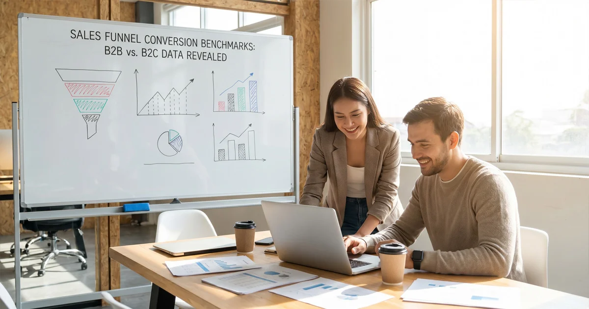 Modern data visualization graphic comparing B2B and B2C conversion rates