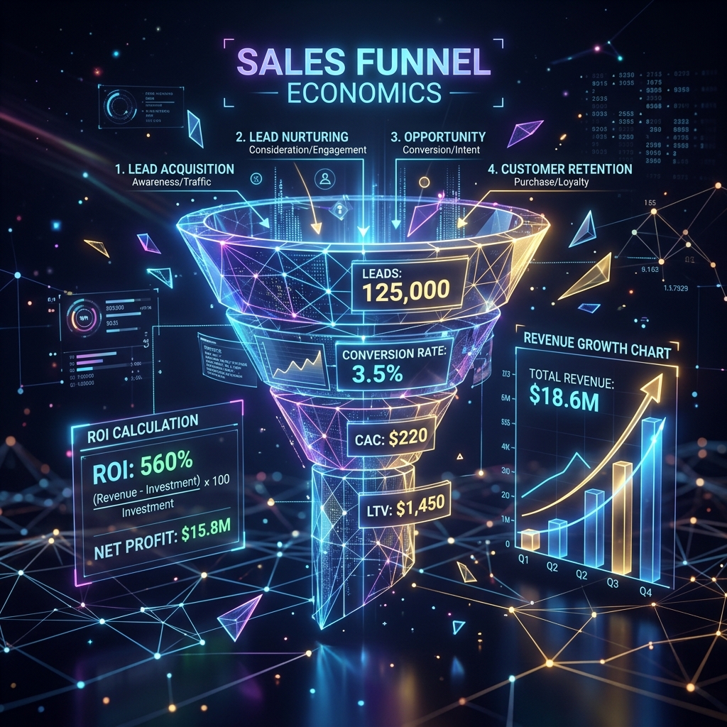 Futuristic holographic charts showing sales velocity and ROI